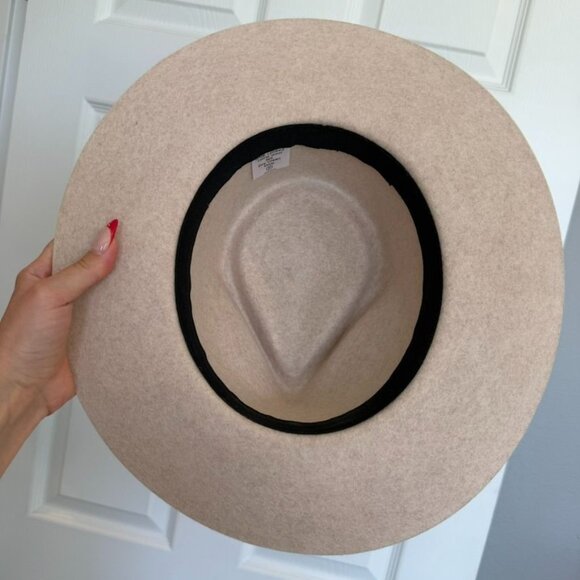 Cream Tan Wide Flat Brim 100% Wool Rancher Hat